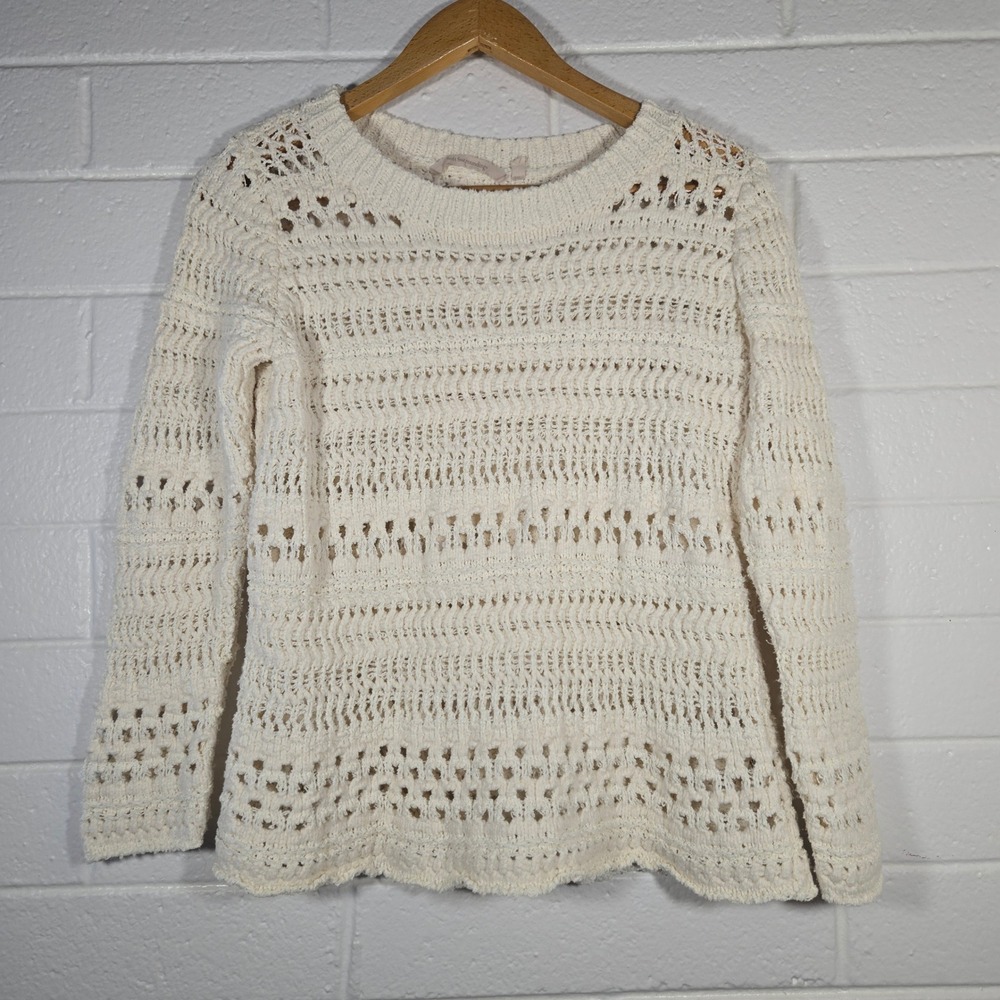 Soft Surroundings‎ Sweater Medium Cream Open Knit Crochet Coastal Grandma Granny